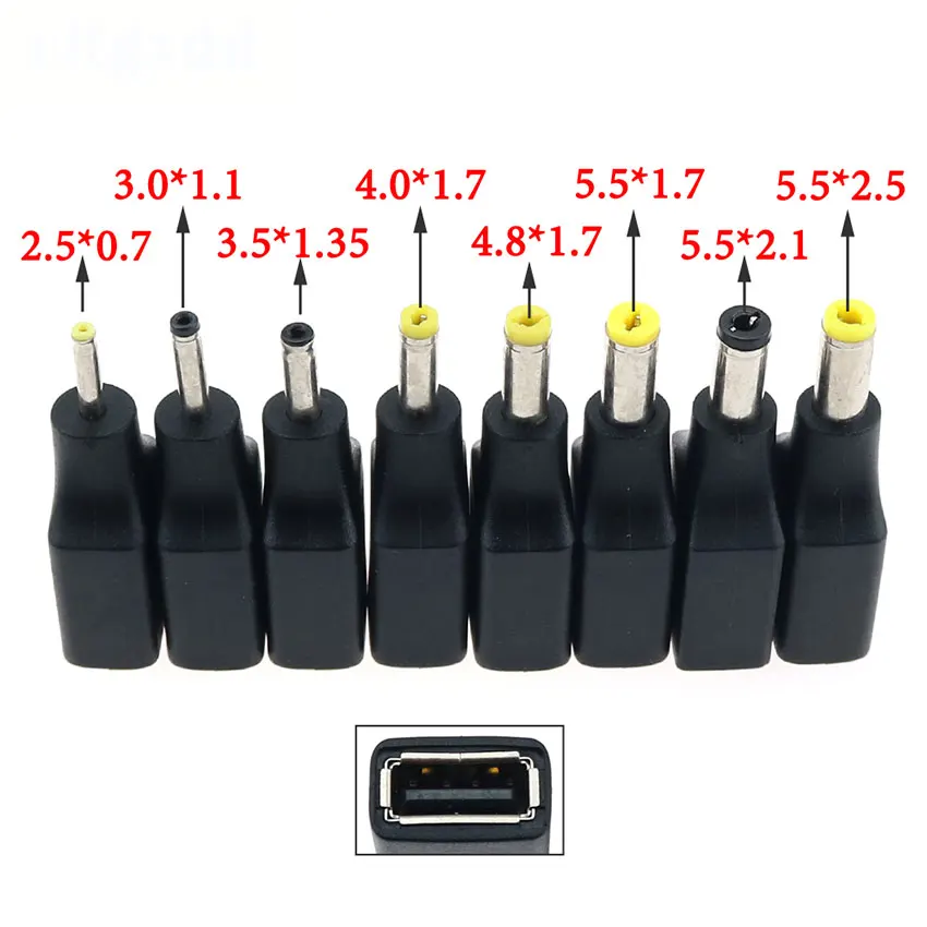 노트북 태블릿 검정색 마이크로 USB 2.0 여성-DC 2.5x0.7 3.5x1.35 4.0x1.7 5.5x2.1 5.5x2.5mm 5V 남성 전원 잭 커넥터 어댑터
