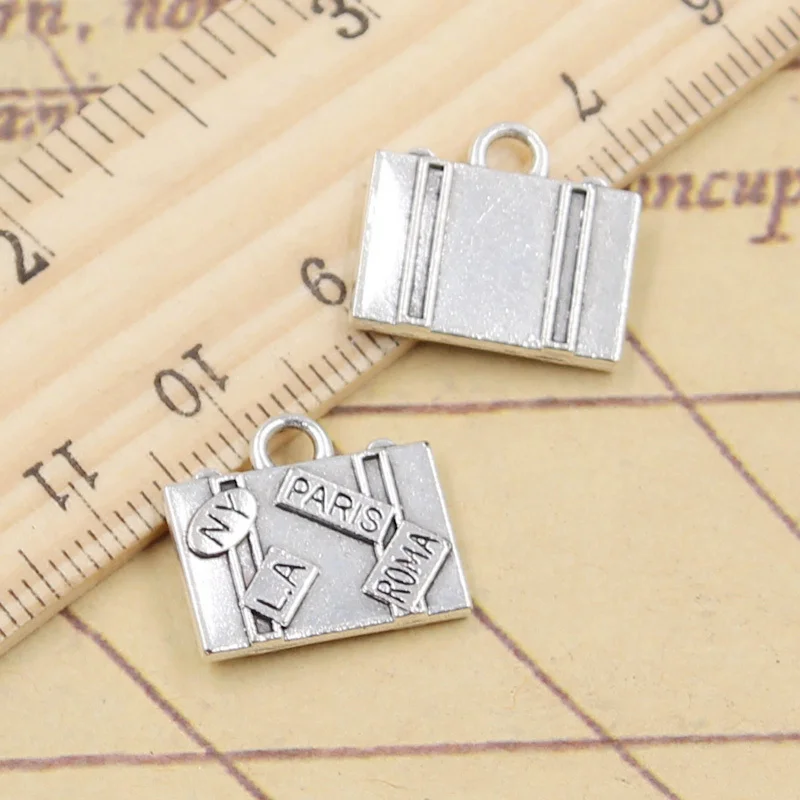 10 sztuk Charms torby podróżne nowy jork paryż Roma LA 15x16mm tybetański kolor srebrny wisiorki antyczna biżuteria Making DIY Handmade Craft