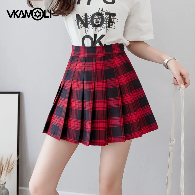 vkamoli XS-3XL Women Mini Skirt Preppy Sexy Short Skirt Korean Plaid Skirt Zipper High Waist School Girl Pleated Scottish Skirt