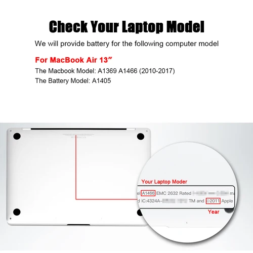 Imagen 2 del producto SKOWER 7,2 V 55Wh A1405 batería de ordenador portátil para Apple Macbook Air 13 ""A1369 2010 2011 A1466 2012-2017 reemplazo A1496 A1377