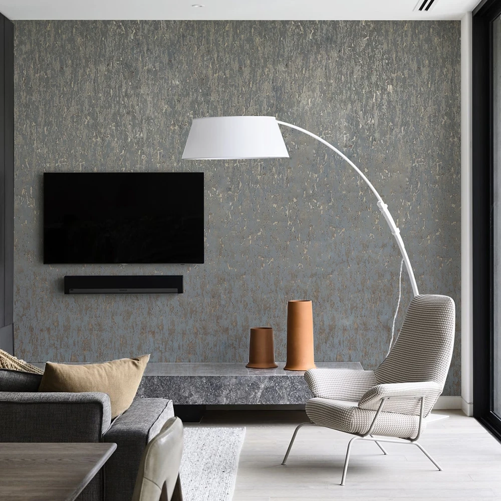 

MY WIND 0.91*5.5M/Roll Sky Grey Color Cork Metallic Wallpaper Living room dector