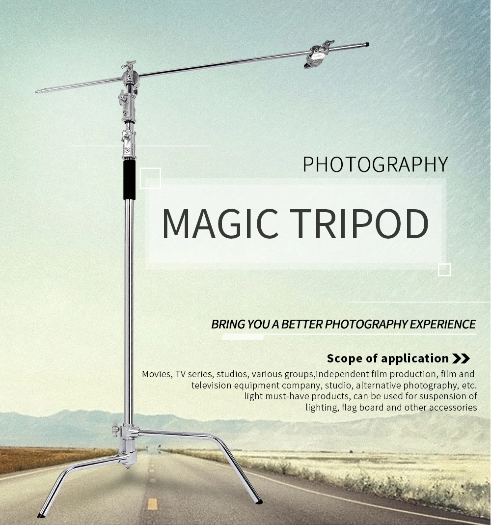 260cm Stainless Photography Tripod C-stand Light Stand 100% Metal 8.53ft With Boom Arm Professional For Photo Studio Softbox