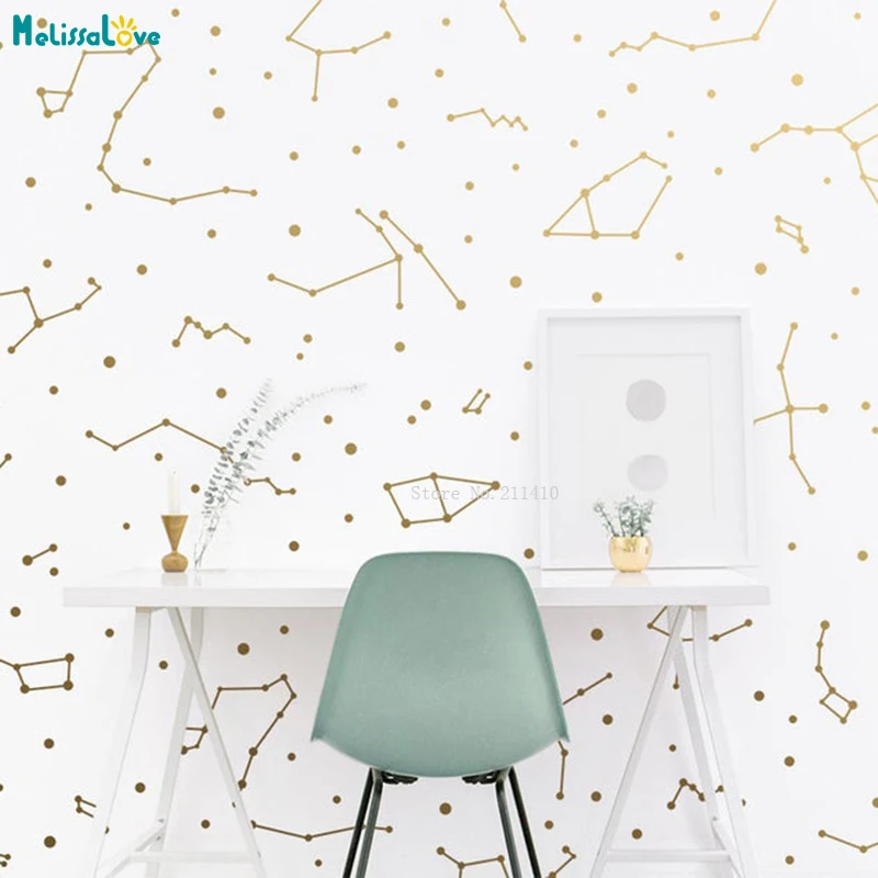 

Gold 18 Constellations and Dots Wall Stickers Kids Room Decoration Living Bedroom Exquisite Nursery Decals Removable YT5070