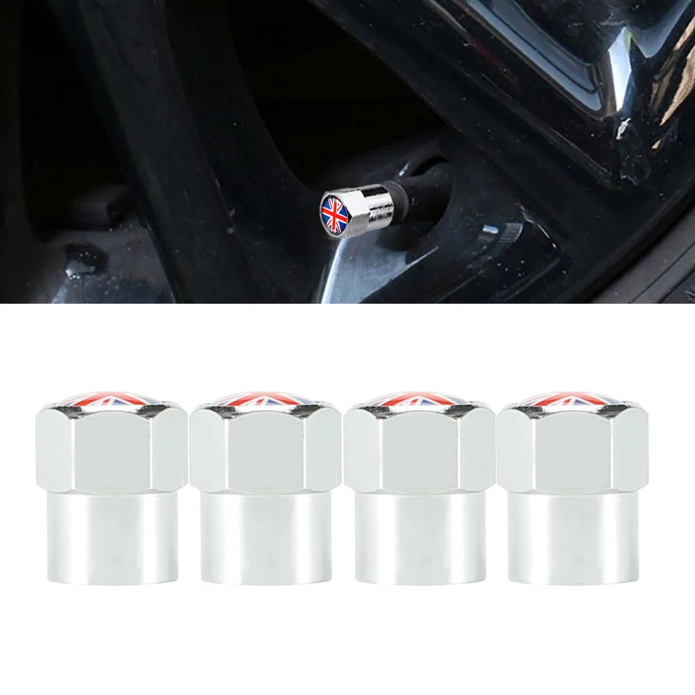 AUTCOAT Aluminum Alloy/Copper England British National Flag Tire Valve Stem Cap Tire Wheel Stem Air Valve Caps for Auto Cars