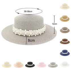 Straw hat pearl big brim women summer outdoor travel beach vacation seaside sun hat sunhat bucket hat 2020