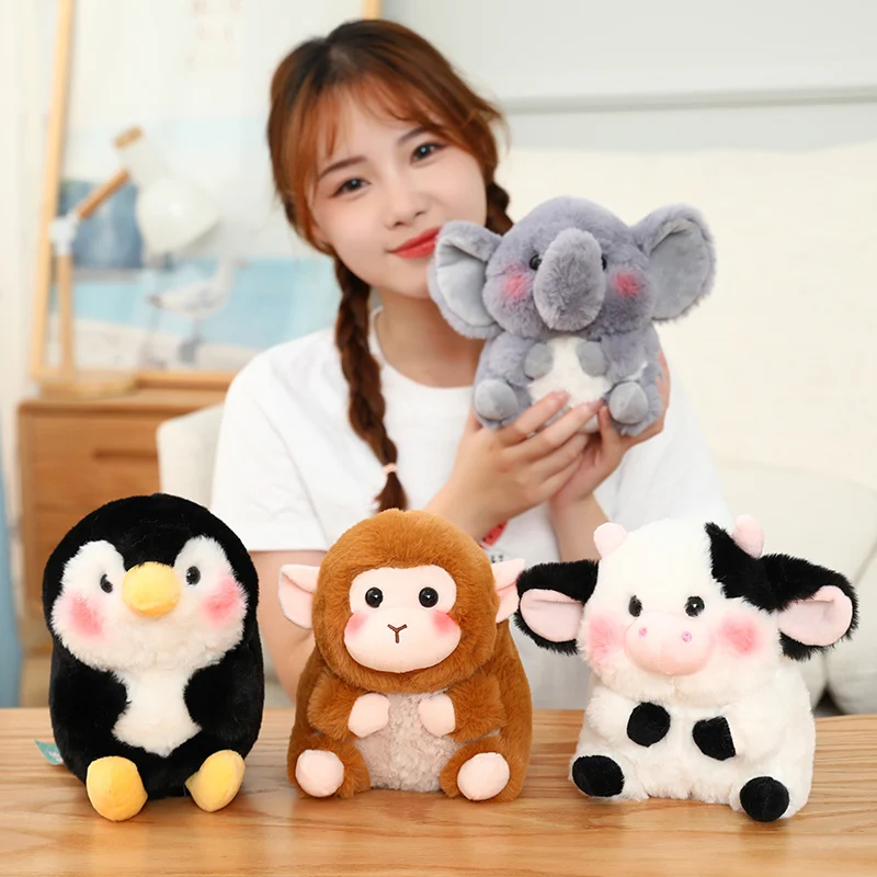 18-40cm Ball Shape Animals Stuffed Cartoon Bunny Pink Pig Monkey Elephant Penguin Hug Cuddly Plushies Toys Ferry Plush Soft Doll