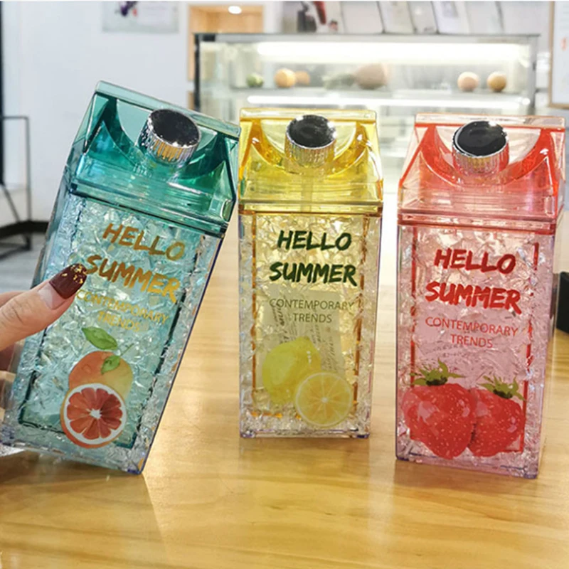 Water Bottle with Double Straw, Creative Fashion, Color Square, Cold Drink Cup, Home, Office, Student, Barbecue, Summer