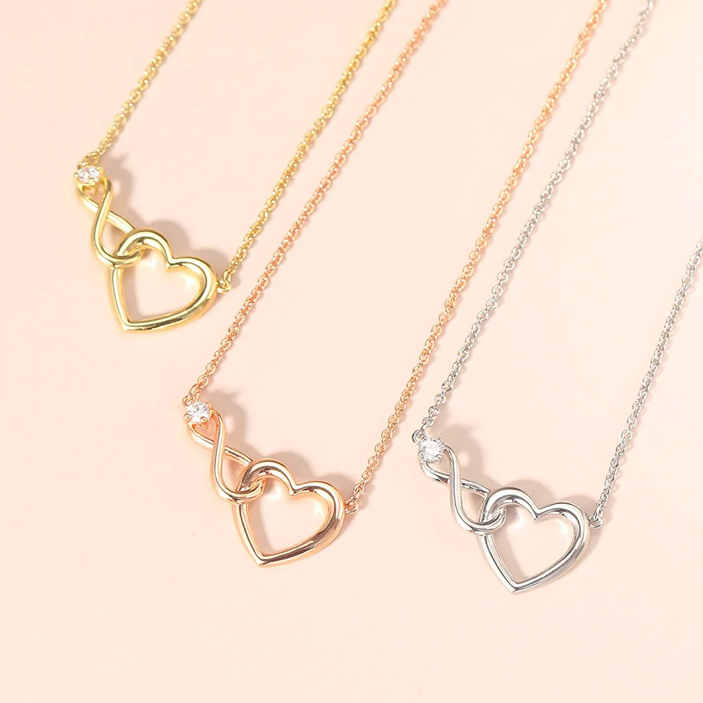 Heart Pendant Necklace for Women Crystal Infinite Love Aesthetic Korean Choker Gold Color Chain Wedding Accessories Jewelry N457