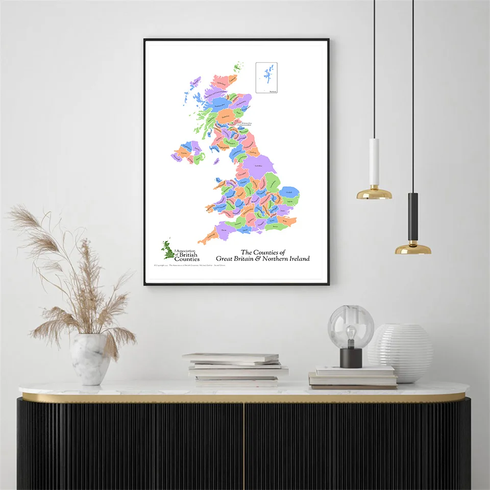 Pintura en lienzo para decoración del hogar, póster para pared, sala de estar póster para, suministros escolares de viaje, mapa de gran Reino Unido e Inglaterra del Norte, 59x84cm