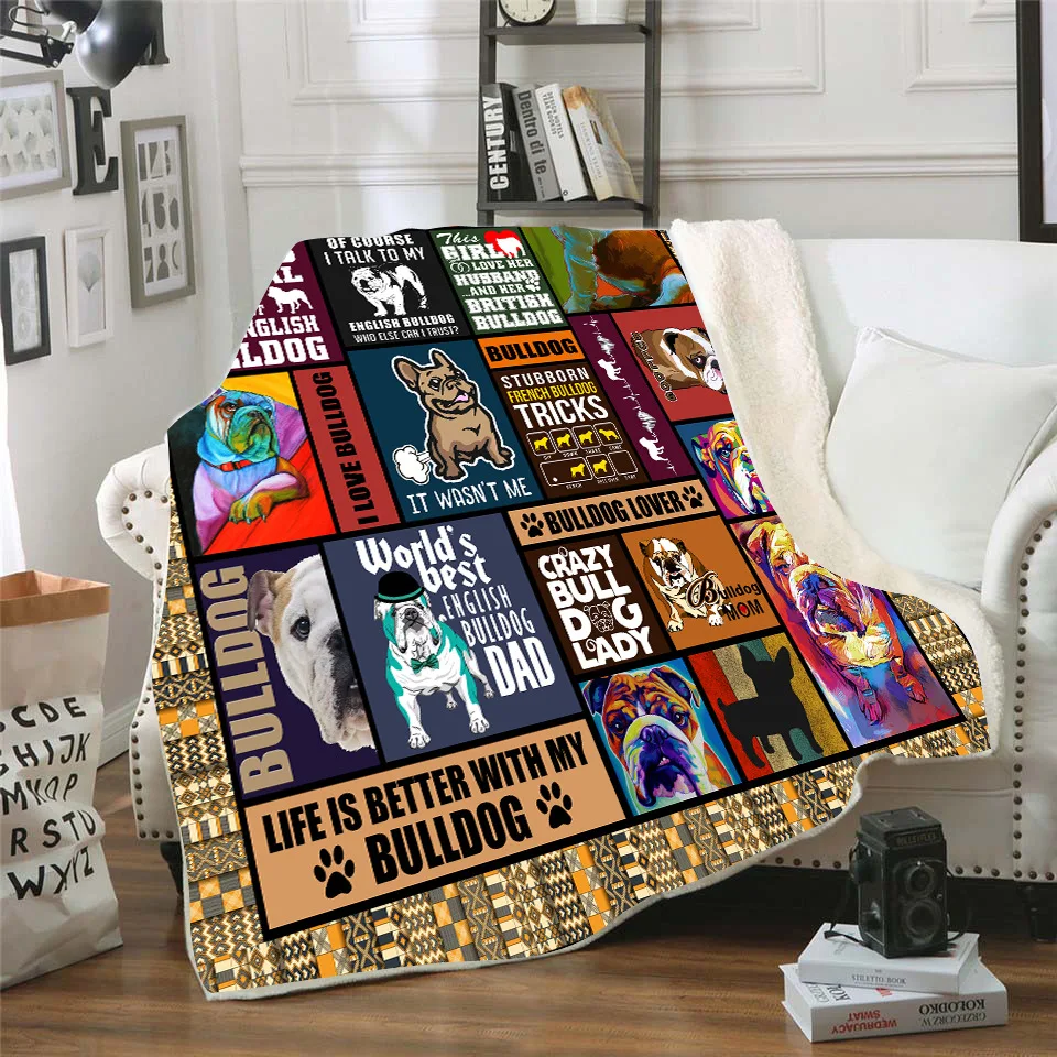 

Флисовое одеяло Bulldog с 3d принтом для кровати, Походное и пикника, толстое стеганое одеяло, модное покрывало, шерпа, одеяло, Прямая поставка