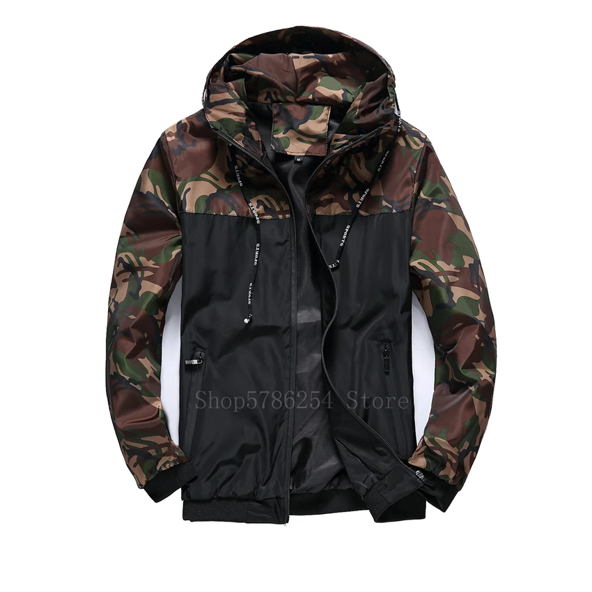 Man Camouflage Military Jacket Splice Tactical Army Clothing Waterproof Outdoor Jungle Hooded Coat Spring Thin Slim Windbreaker