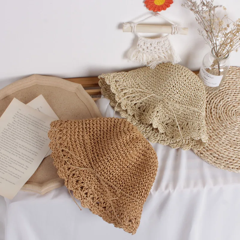 

New Children lace Straw Hats Spring Summer Breathable Boys Girls Fisherman Hat Casual Travel Solid Soft Kids Bucket Caps