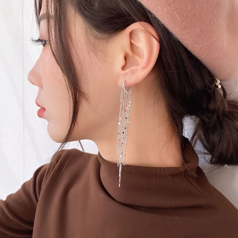 2020 New Arrival Dominated fashion long metal tassel Drop earrings Korean joker sweet lovely heart elegant Women earrings