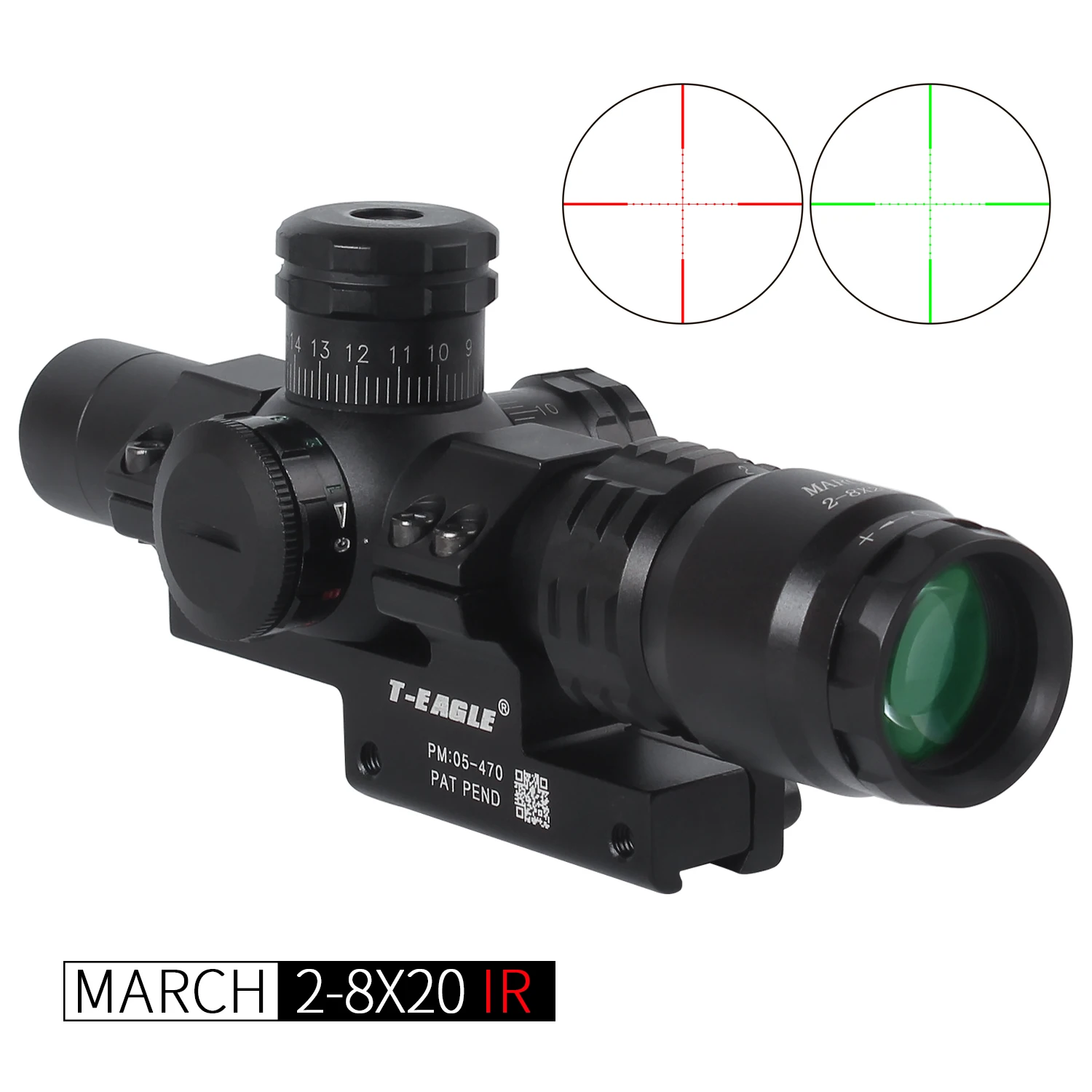 

2-8x20IR Hunting Tactical Riflescope Red Green Reticle Optical Spotting Air Rifle Scope Collimator Airsoft Guns Sights