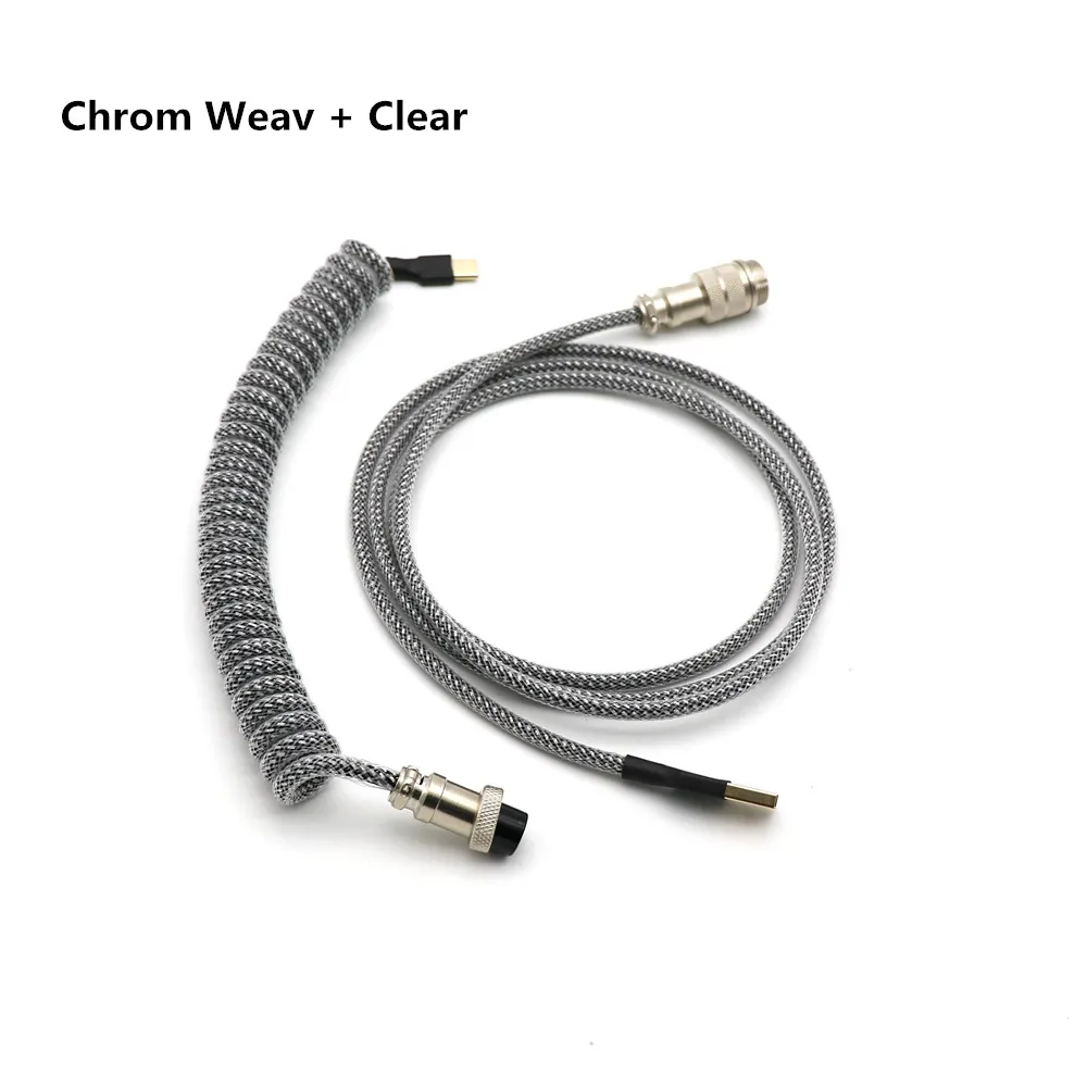 Custom Make Double Sleeved PET Coiled Spring Coiling Type C Mini Micro USB Cable for Mechanical Keyboard Cable With GX16 Aviator