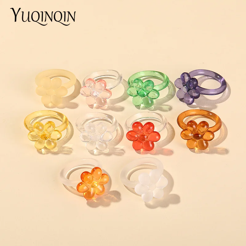 Flower Transparent Acrylic Rings for Women Girl Minimalist Korean Trend Chunky Finger Ring Colorful Simple Fashion Jewelry 2021