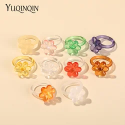 Flower Transparent Acrylic Rings for Women Girl Minimalist Korean Trend Chunky Finger Ring Colorful Simple Fashion Jewelry 2021