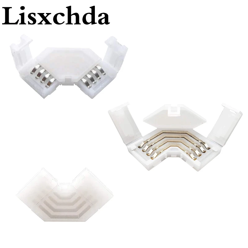 NEW Design L Shape 4Pin RGB Solderless LED Light Strip Tape 90 Degree Right Angle Corner Connectors for 10mm5050 RGB LED Strips