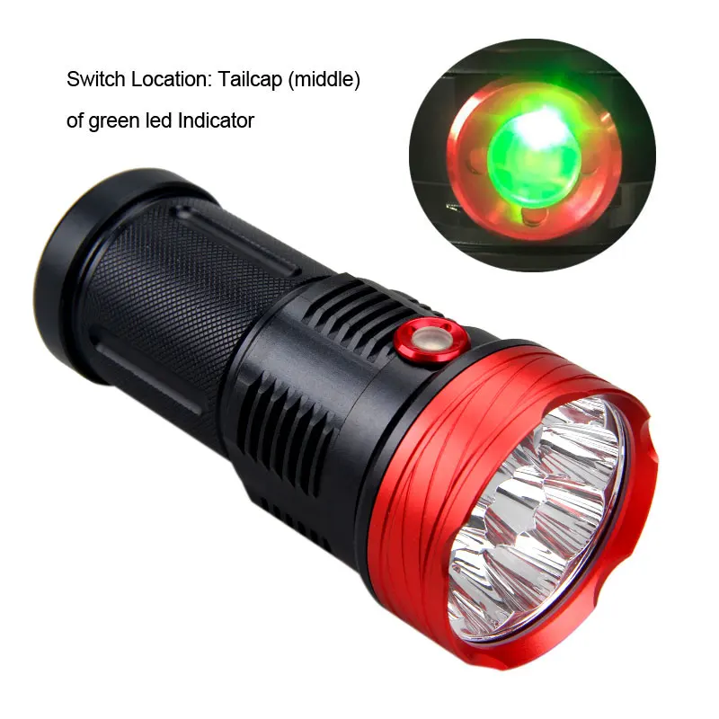 Ultra Bright 6000 Lumens 10* LED Flashlight 3 Lighting modes Waterproof Camping Huting Light Torch+4*18650 Battery+USB Charger