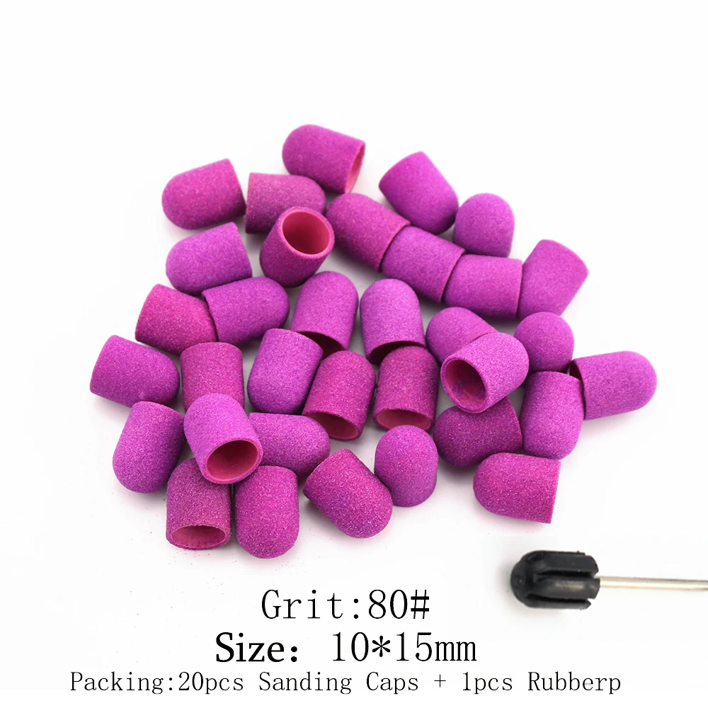 20 piezas de tapas de goma para pulir uñas (10*15/13*19 mm) – Brocas de goma para remover gel, herramientas de pedicura y cutículas.