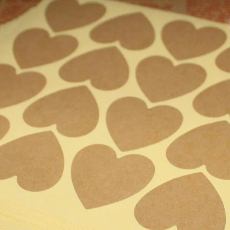Etiqueta de papel Kraft em branco, forma do coração, DIY feitos à mão adesivos, 30x35mm, 120pcs por lote