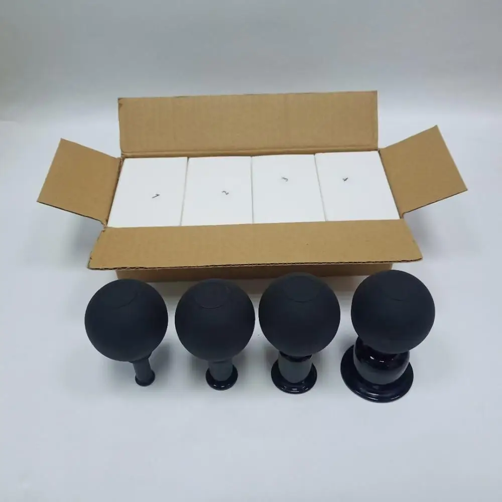 Black Facial Dedicated Face Lift Rubber Silicone Glass Vacuum Suction Massage Cupping Cups Jars