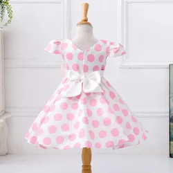 Summer Baby Girl Short Sleeve Bow Princess Dress for Girl Polka Dot Big Bow Party Wedding Dresses Kids Clothes Children Costumes