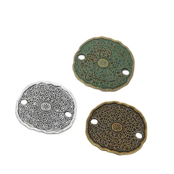 5Pcs Antique Bronze/Silver/Verdigris Patina Color Oval Disc Charms Pendants Connectors for Jewelry Making DIY Necklace Findings