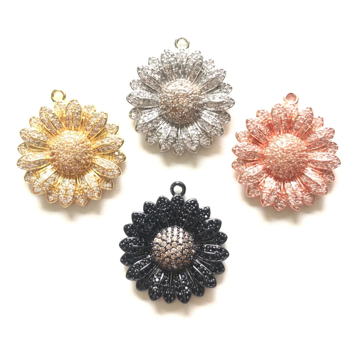 5pcs Sunflower Charm Flower Pendant for Women Bracelet Girl Necklace Making Gold-Plated Zirconia Pave Jewelry Findings Wholesale