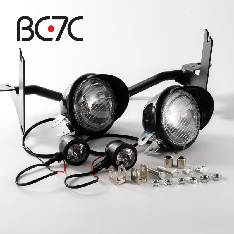 Motorcycle Chrome Front Spotlight Passing Lamp Mount Fog Light Bar Motorbike Black Bracket Bar Turn Signal For Harley
