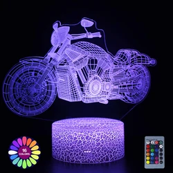 Lámpara de mesa con ilusión 3D, colección de motocicletas, Control remoto táctil, luces Led de colores que cambian de luz nocturna, decoración de la habitación del hogar, regalo