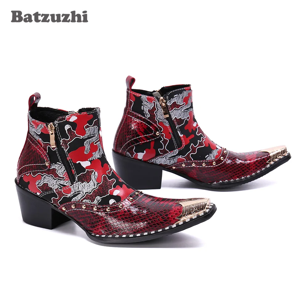 Batzuzhi 6.5cm Heels botas hombre Fashion Men Boots Pointed Iron Toe Punk Color Leather Boots Men Party and Wedding Footwear, 46 image 5