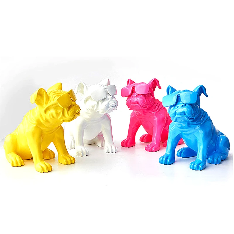 Wearing Glasses Bulldog Figurine Home Decoration resin sculpture Personality Art dogs resin Statue Decorative desktop ornaments