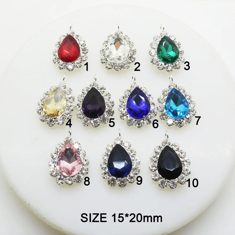 15*20mm Water Drop Glass Decor 10Pcs/Lot  Handmade Women Hair Earrings Accessories Buttons Mix Color