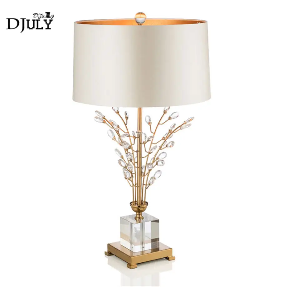 

American luxury crystal Flower branch table lamp for living room office villa bedroom bedside lamps fabric desk lighting fixture