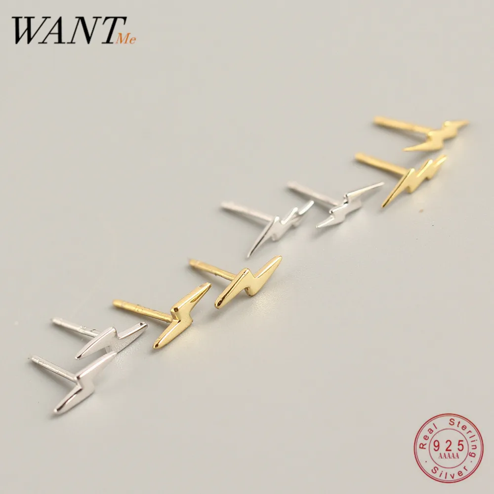 WANTME-Pendientes Minimalistas para Mujer y Niña, Aretes Pequeños con Forma de Rayo 100% de Plata de Ley 925 Auténtica, Regalo para Adolescentes