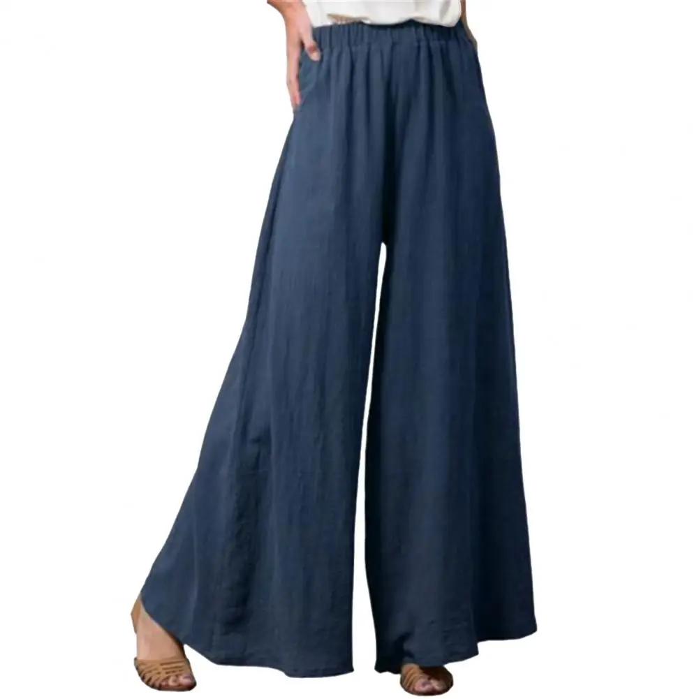 Summer Women Slacks Mid Rise Solid Color Wide Leg Elastic Waist Long Pants Trousers for Office Women clothes 2021 Grey xxxl