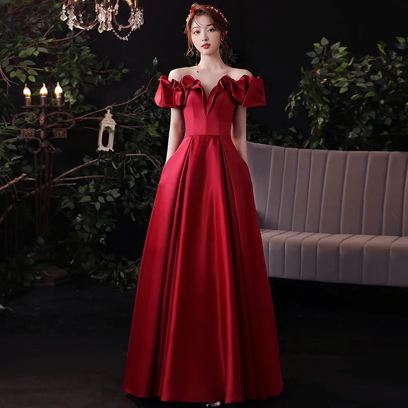 

2021 New V-Neck Off Shoulder Prom Dress Women Elegant Evening Party Dress Romantic Celebrity Banquet Dress Vestidos De Festa