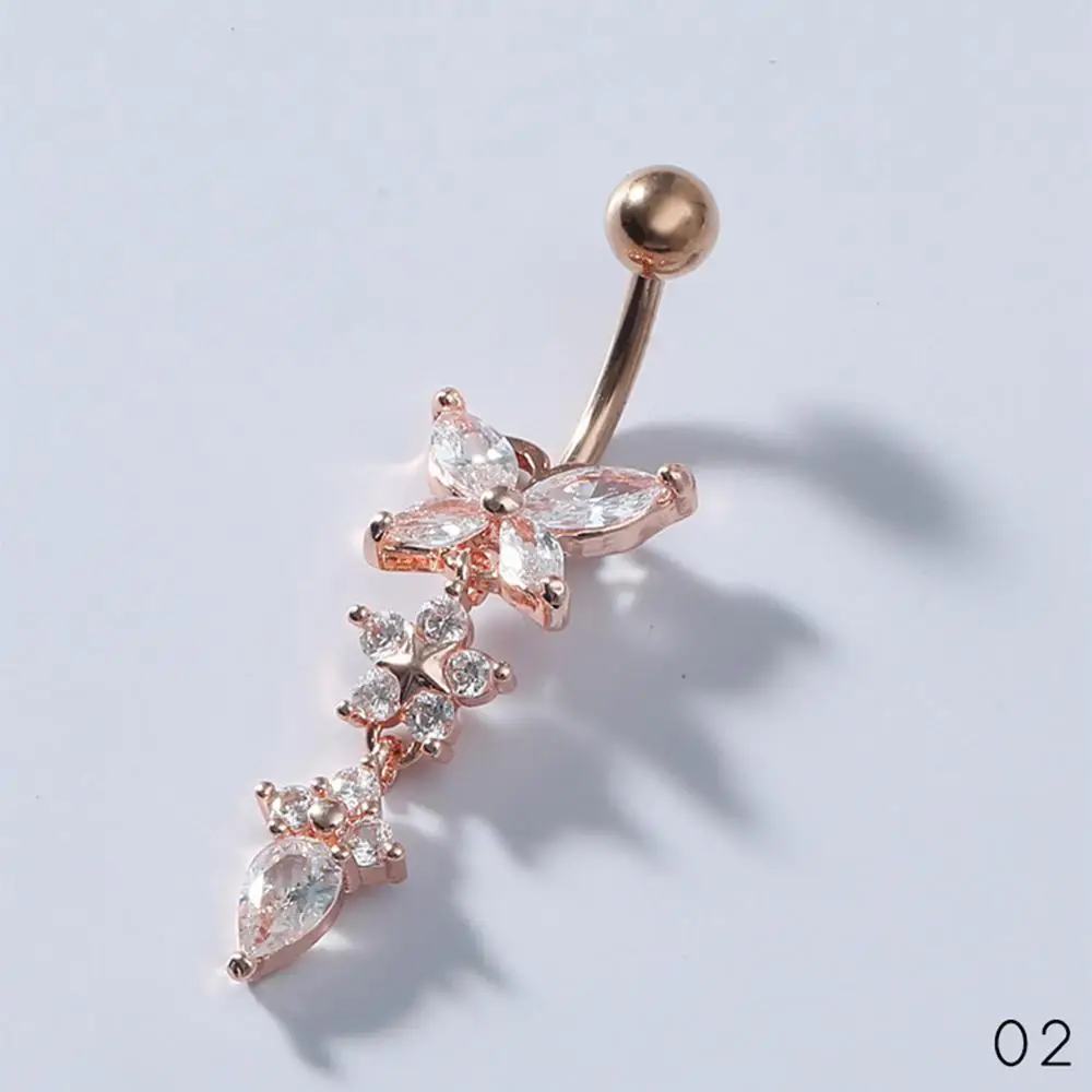 Butterfly Flower Zircon Pendant Belly Button Ring