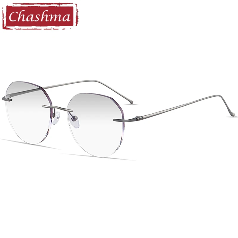 

Chashma Rimless Spectacles Pure Titanium Fashion Men Eye Glasses Diamond Trimmed Spectacle Frames Women Sunglasses Tint Lens