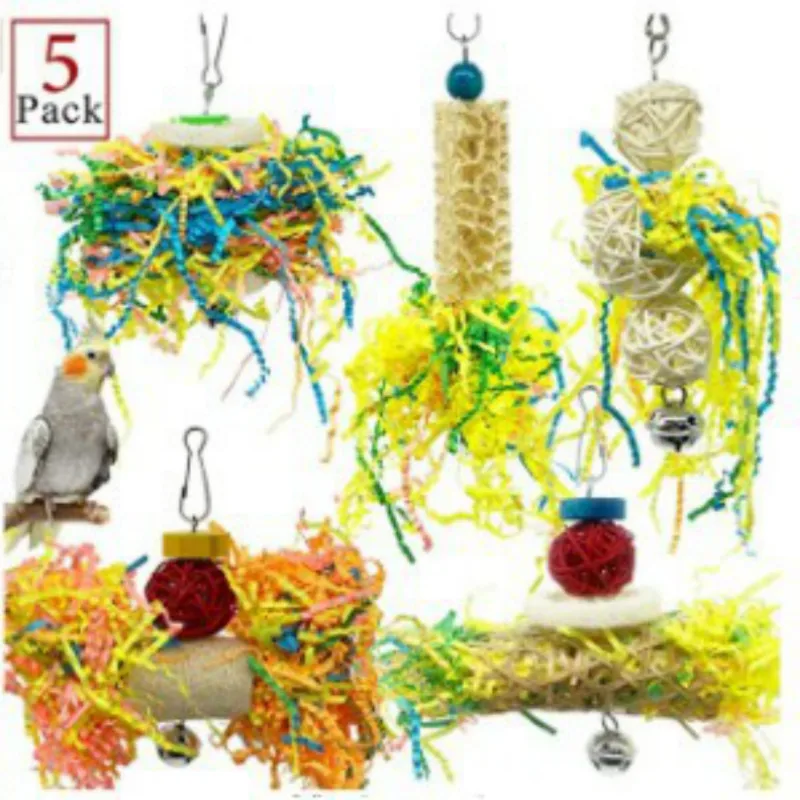 

Parrot Toy Bird Toy Shredded Paper Toy Set Drawing Grass Toys 5 Pieces of Diversion Relief Bite Hair