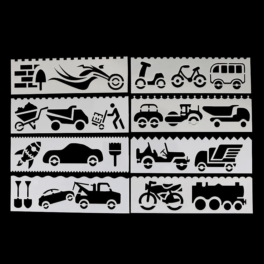 8Pcs/Lot Painting Stencils Building/Car/Cruise Ship Shaped DIY Painting Template Wall Stencil Painting Scrapbook Album Embossing