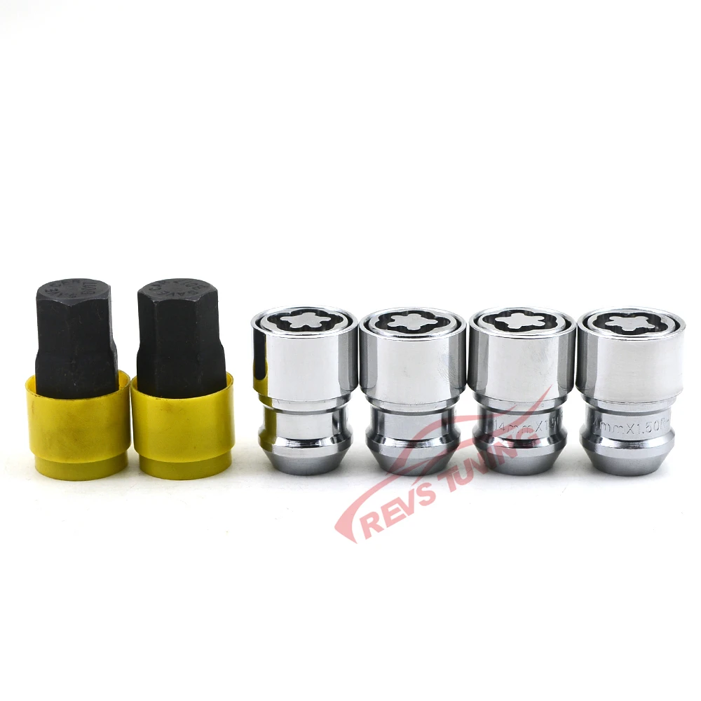 4Nuts+2Keys m14x1.5 36mm Steel Anti-Theft Security Auto Car Wheel Rim Lock Locking Lug Nuts