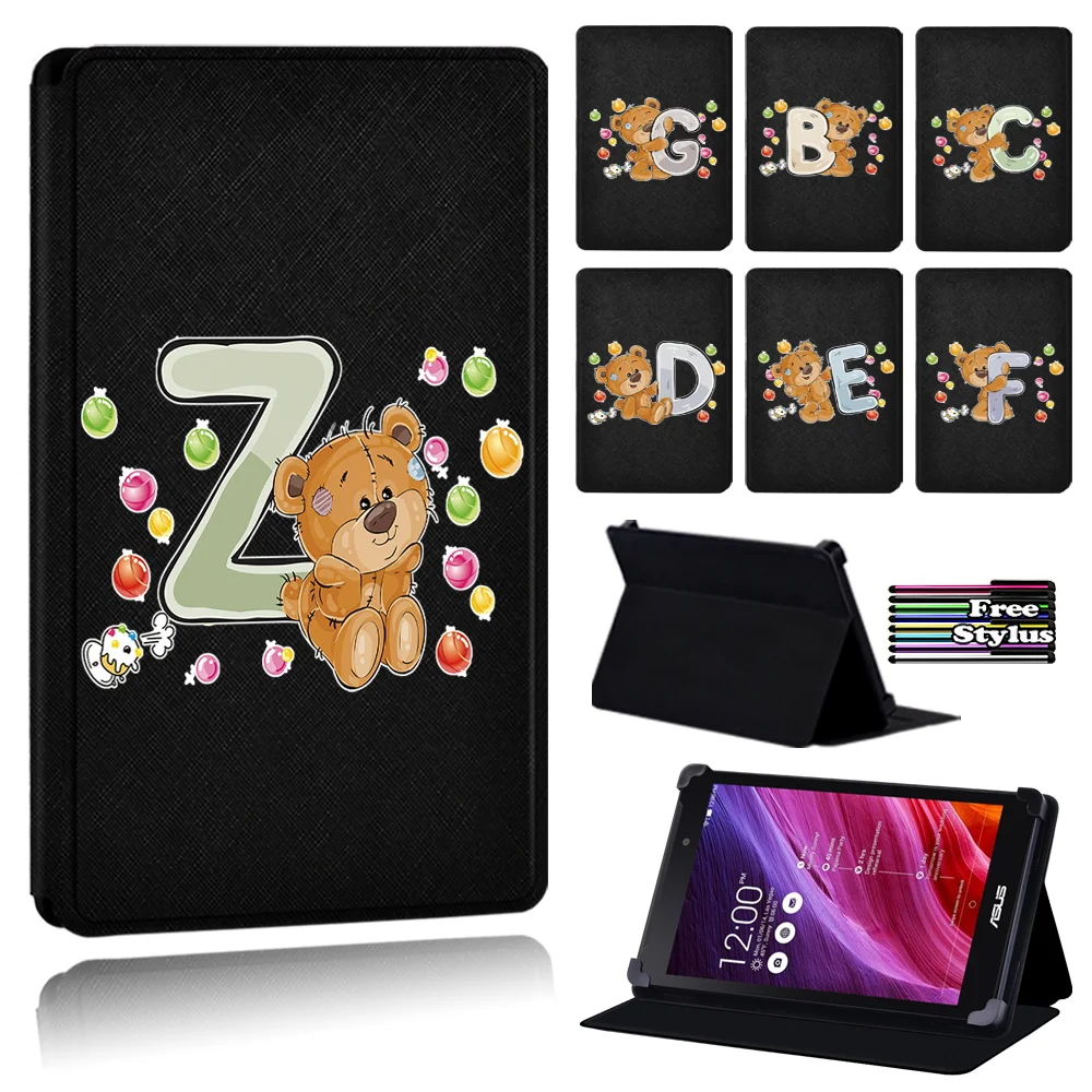 Anti-fall Bear Letter Leather Tablet Case Fit Asus Memo Pad 7 /Pad HD 7 ME173X ME173 /Pad 8 Me181C /Pad 10 ME102A ME103K + Pen