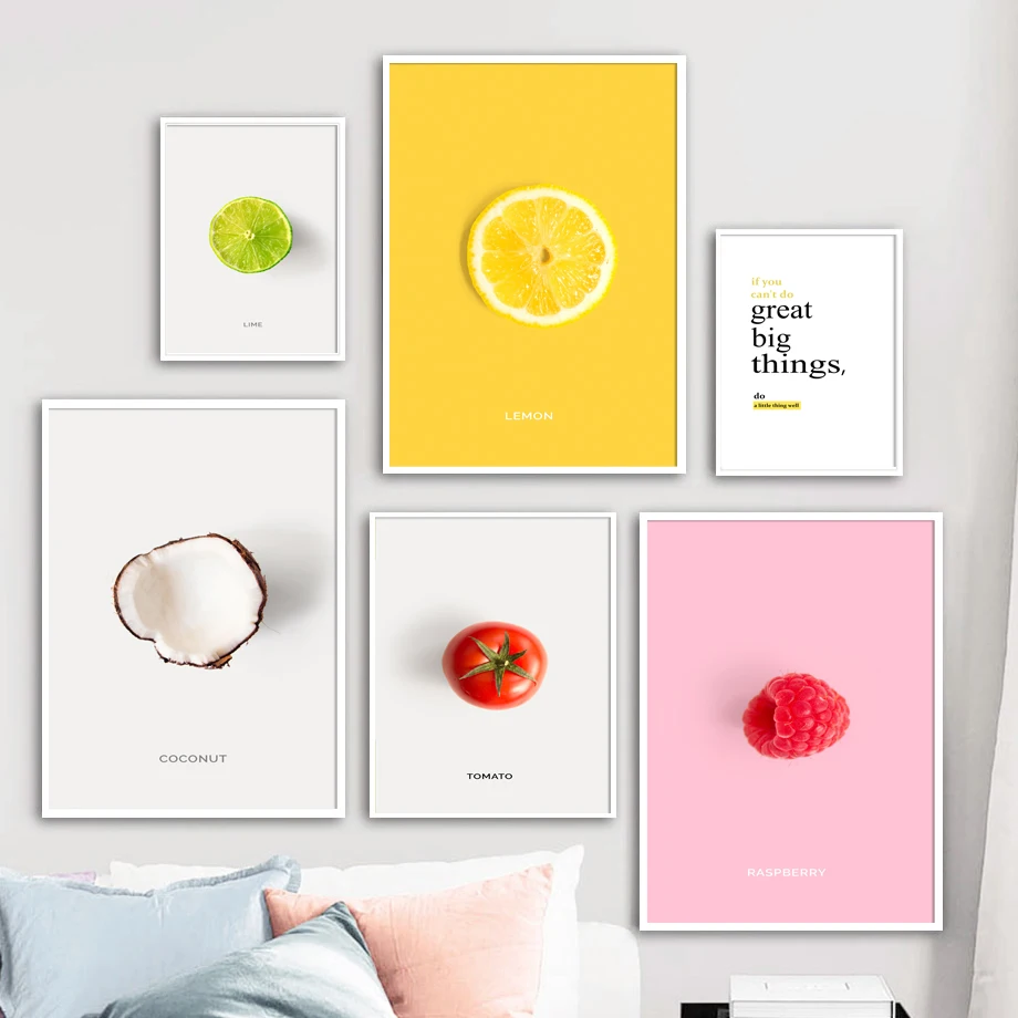 Limes Tomato Coconut Raspberry Lemon Fresh Fruits Art Canvas Painting Paper Nordic Posters Prints Wall Pictures Kitchen Decor