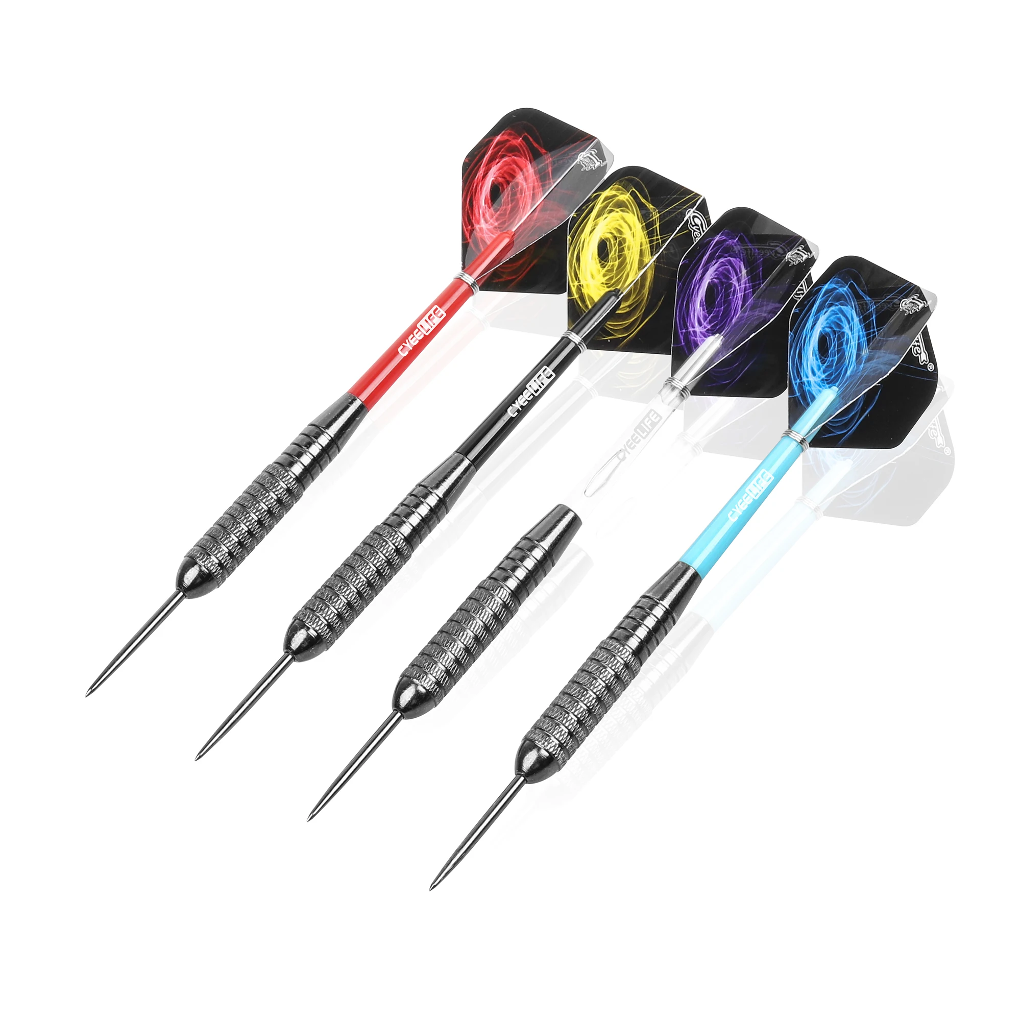 CyeeLife 20/26g Steel tip darts set Professional 12 Packs,12 PVC Shafts 4 Colors+Metal Spring O Rings+Sharpener+12 Flights