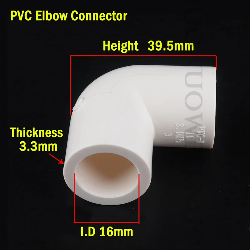 10pcs Internal Dia 16mm White PVC Pipe Fittings Straight Elbow Tee Connector Plastic Tent Fittings Home Wardrobe DIY Tools