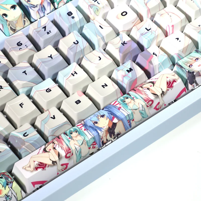 1 Set PBT 5 Sides Dye Sublimation Keycaps Two Dimensional Anime Beauty Girl Key Caps For ANSI Layout Mechanical Keyboard