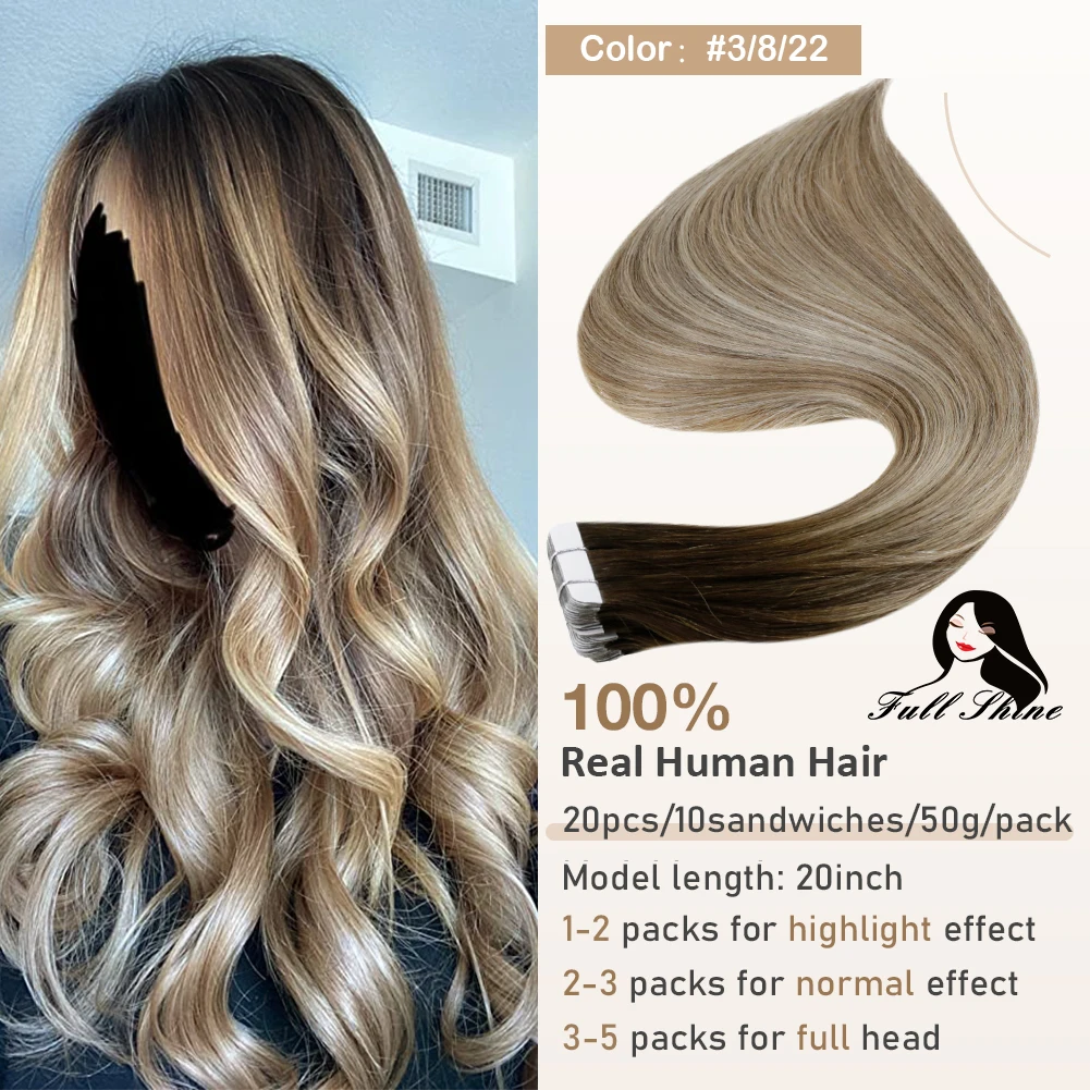 Full Shine Tape In Echthaarverlängerungen, schwarze Frauen, 100 % echtes Remy-Echthaar, Hautschuss, selbstklebender Kleber für Salon, hohe Qualität