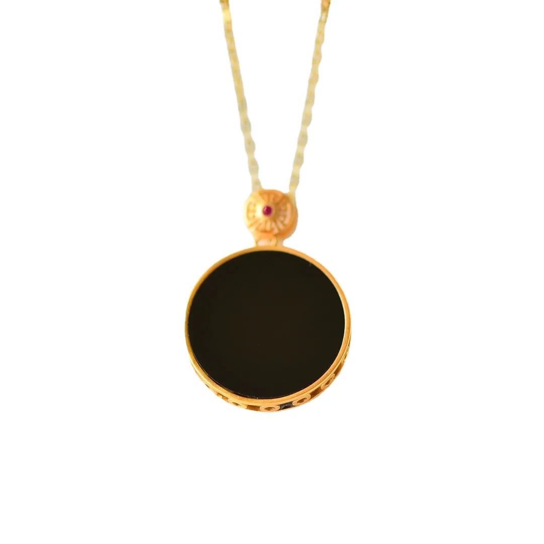 

Certified Vintage Silver Black Jade Gold Necklace S925 Sterling Silver Jade Jasper Necklace for Women Jewelry
